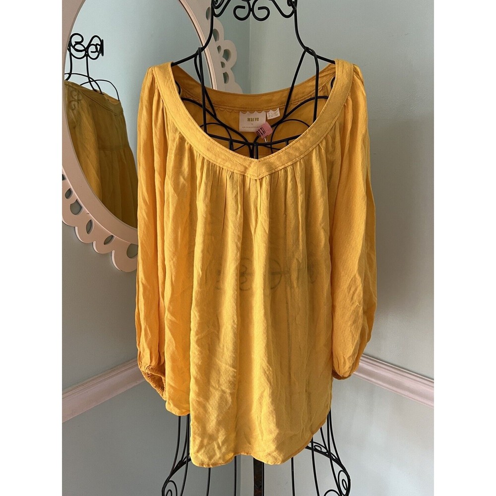 Anthropologie 4 Maeve Mustard Yellow Flowy Long Sleeve Top Sz 4